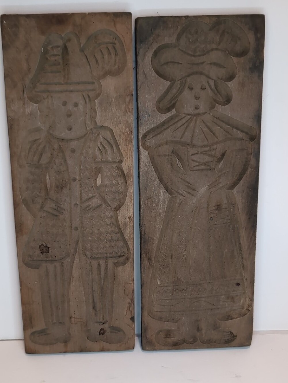 Antique Dutch Wooden Speculaasplank Cookie Molds Large Set Of 2 Hand Carved